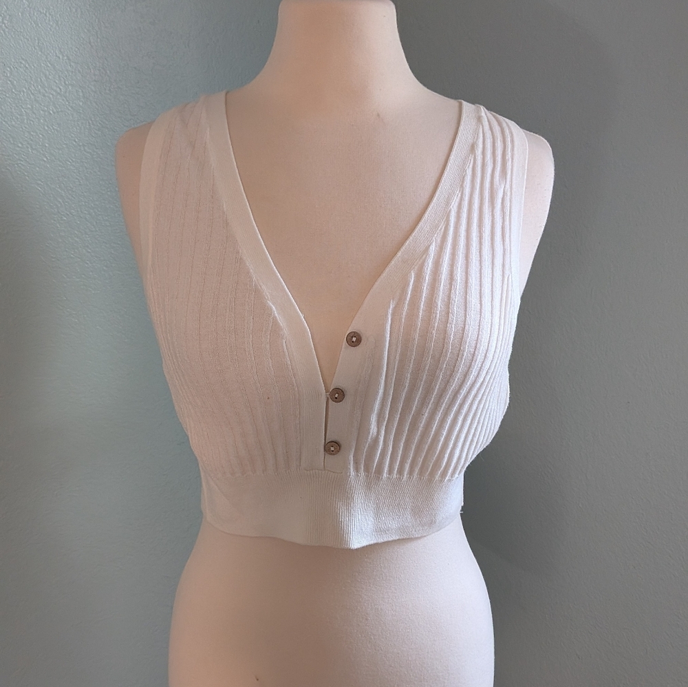 Free People Cream Ribbed Crop Top
